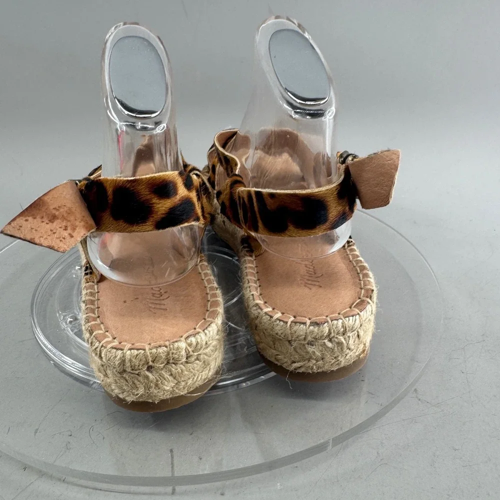 Madewell Womens Leopard Calf Hair Espadrille Platform Sandals AM198 Brown 7.5